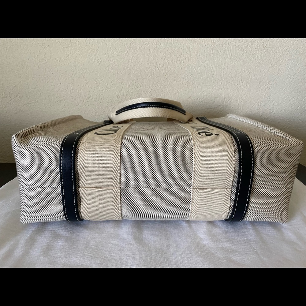 Woody medium leather-trimmed cotton-canvas tote - Picture 7 of 16